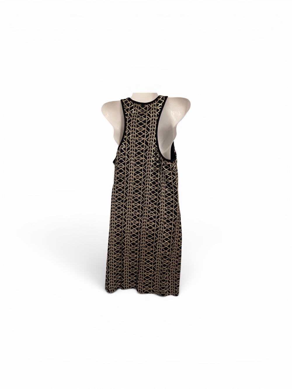 Laundry by Shelli Segal black & gold geometric sequined tank dress W/racerback. - Picture 2 of 8